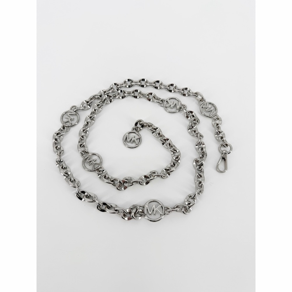 Michael Kors Silver Tone Metal Chain Link Belt With Round MK Logo Size L/XL